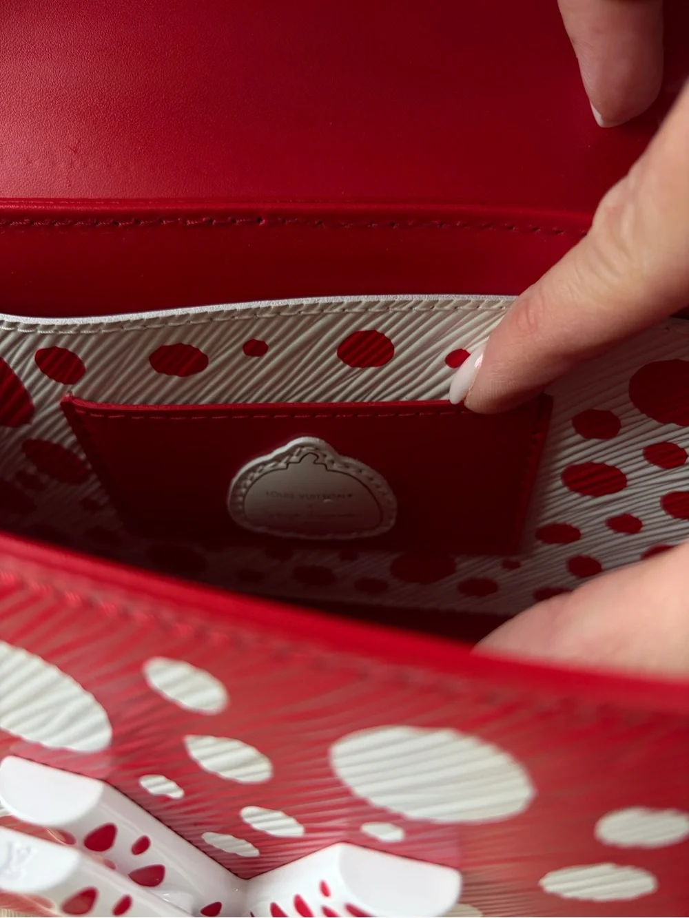 Louis Vuitton Red and White Polka Dot Chain Shoulder Bag